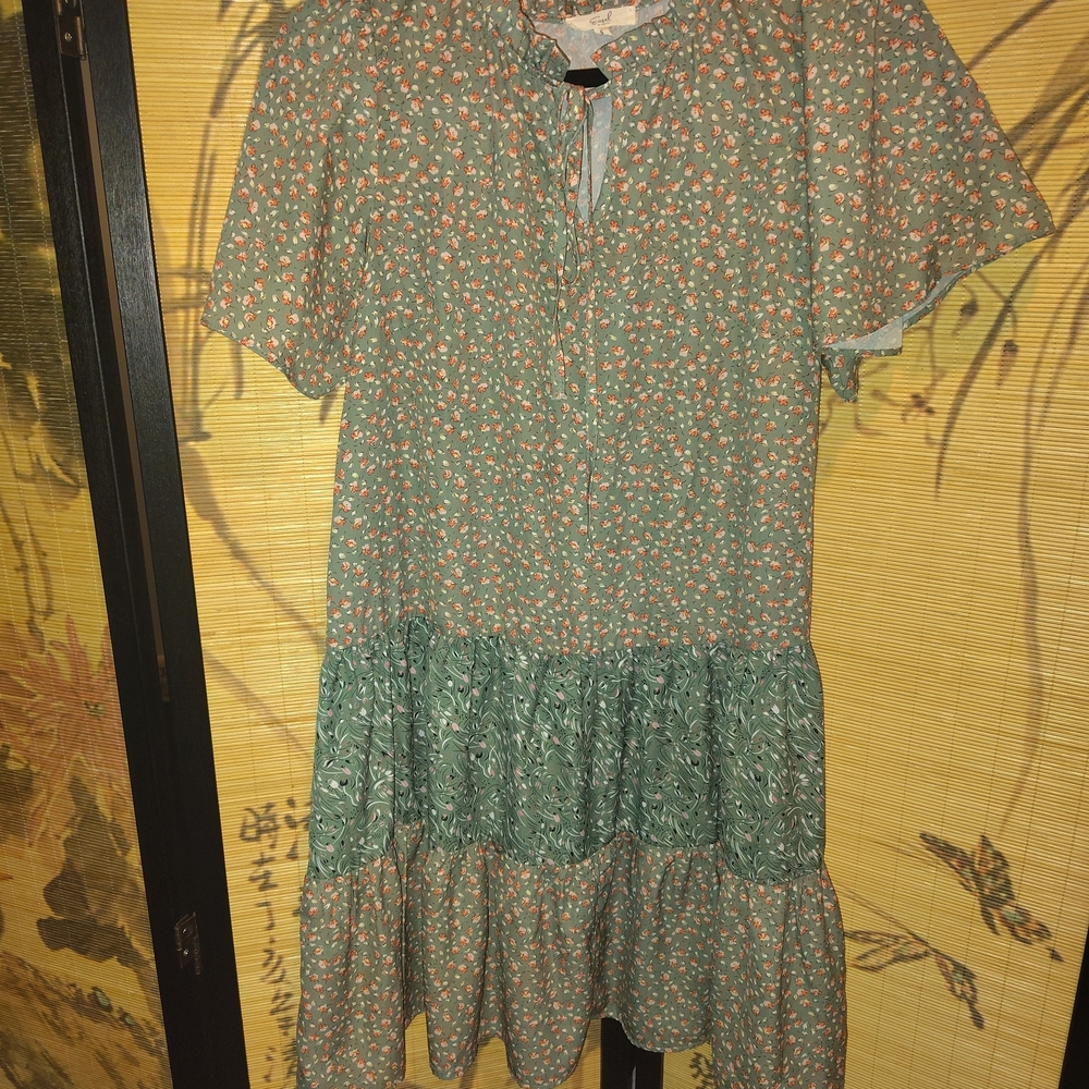 Floral Green Tiered Dress